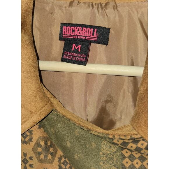 Rock & Roll Denim Southwestern Aztec Patchwork Faux Suede Moto Jacket Women’s M - Picture 5 of 11